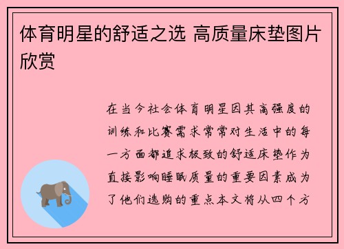 体育明星的舒适之选 高质量床垫图片欣赏