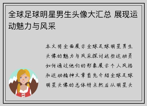 全球足球明星男生头像大汇总 展现运动魅力与风采